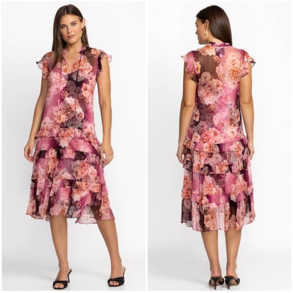 Johnny Was Carina Silk Dress Size XL Pink Floral NWT New - Picture 1 of 12